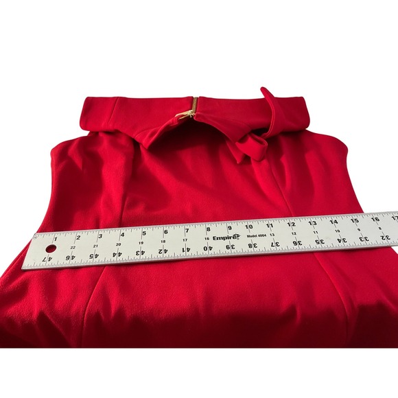 Calvin Klein Womens Red Mock Neck Bow Sheath Dress Office Siren Gold Zipper 12 - Picture 6 of 13